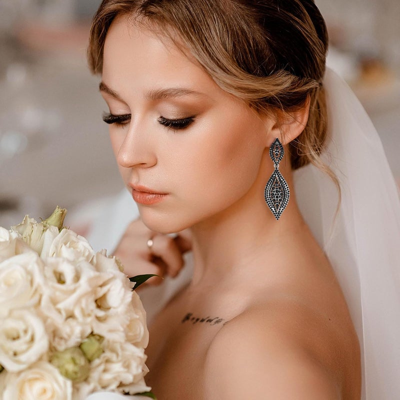 Sanfenly Clip On Earrings Women Dangle, Large Long Dangling Non Pierced Earrings Elegant Formal Big Bling Rhinestone Crystal Simulated Diamond Clip Earrings for Women Non Pierced Ears - Image 3